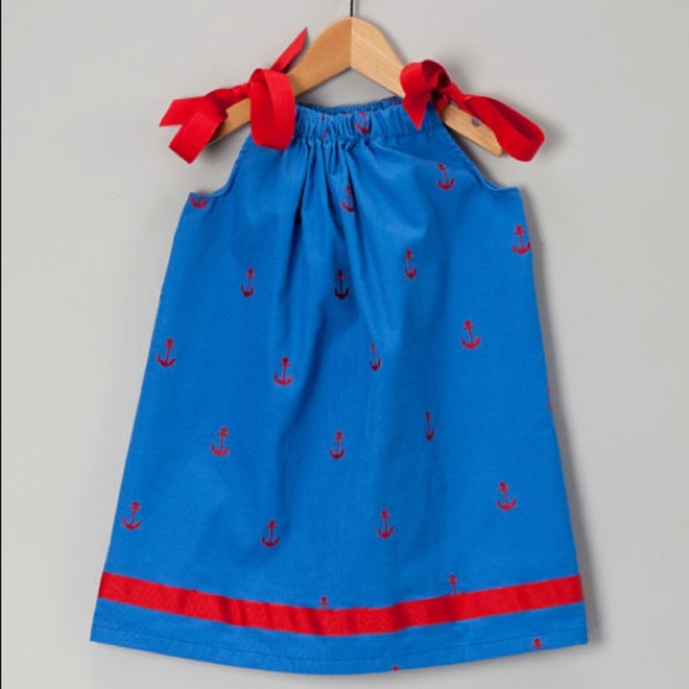 Ollie & Bess Marine Blue Anchor Pillowcase Corduroy Tie Dress